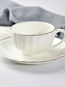 Cups Saucers Pumpkin Coffee Cup Set Ceramic Relief Afternoon Tea White Water Gift Gold Border Bone Porcelain Plate