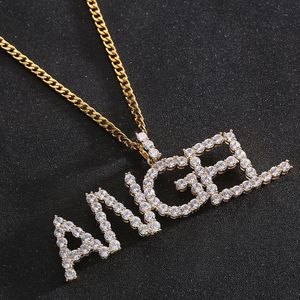 Män kvinnor anpassade namn zirkon bokstäver halsband hänge charm för guld silver mode hip hop smycken med repkedja269r