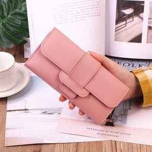 Wallets Solid Color PU Leather Women Wallet Luxury Long Hasp Fold-over Pattern Coin Purses Female Thin Clutch Phone Storage Bag Handbag