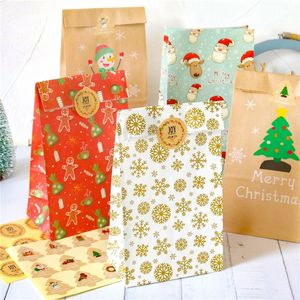 12 conjunto saco de presente de natal sacos de papel kraft papai noel boneco de neve festa de natal doces biscoito embalagem bolsa embrulho 240124