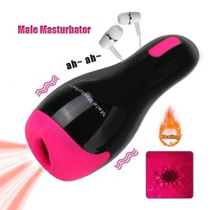 Masturbadores 19cm automático aquecido bomba pênis vibradores para homens galo exercitador picos língua real buceta masculino masturbador brinquedos eróticos sex shop