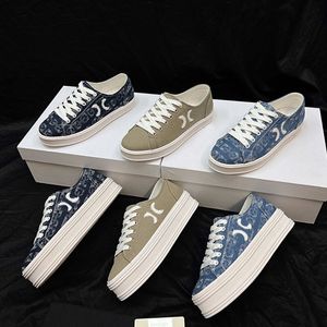 Low Lace-up Sneaker Women Training Canvas Calfskin 2024 Spring Designer Luxury Trainers Sneakers Top Quality Blue Denim Casual Shoes