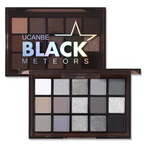 UCANBE Smokey Black Lidschatten-Palette, 15 Farben, dunkel schimmernd, matt, metallische Make-up-Palette, hochpigmentiertes Grau-Silber, 240124