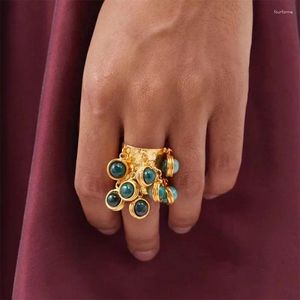 Cluster Rings Europe And The United States Minority Natural Malachite Glass Pearl Multi-pendant Open Ring