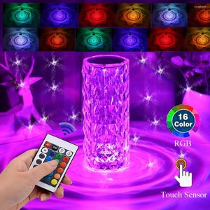 Nattljus 3 16 färger LED Crystal Ambient Light Table Lamp USB Laddningsdisk IR Touch Control Atmosphere Projection Lighting