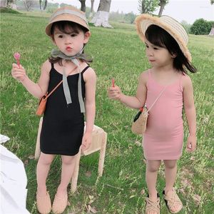 Vestidos de verão para meninas, camisa fina de fundo, vestido para meninas, cor doce, sem mangas, roupas infantis, outono, vestidos básicos para ninas