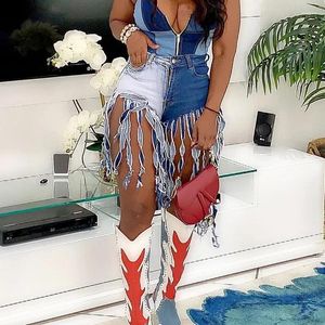 Women's Shorts Blue Contrast Jeans 2024 Summer Fringed Stretch High Waist Short Style Ladies Fashion Sexy Denim XL