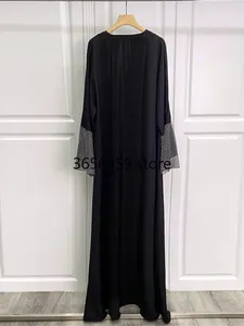 Этническая одежда Рамадан Ид Открытая черная Абая Дубай Кимоно Одежда для молитв Турция Ислам Мусульманское скромное платье Абая для женщин Халат Мусульмане