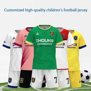 Men's T-Shirts 2 Sets New Kids Football Tops Shorts With Pocket Sweatshirt Soccer Jerseys Sets Children Quick-Drying T-Shirt Sport Uniforms