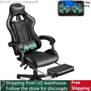 Andere Möbel Computerstuhl Büro Ergonomischer Gamer-Stuhl Schwarz Gaming-Stühle mit Fußstütze Mobiler Sessel Entspannende Rückenlehne Liegeräder Q240130