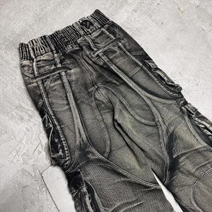 Streetwear Retro Jeans Y2K Pants Mens Hip Hop Retro nödställda baggy jeans Punk Rock Gothic High midja breda byxor Kläder 240124