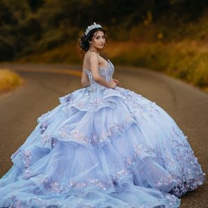 Сексуальное блестящее платье Quinceanera с открытыми плечами 2024, кружевное бальное платье с аппликацией из тюля и бусинами, вечеринка по случаю дня рождения Sweet 16 Vestidos De 15 Anos Gala Miss