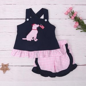 Clothing Sets Baby Girl Clothes Set Cotton Independence Days Suit Puppy Embroidery Bodysuit Babi Lattices T-shirt Toddler Outfits 1-8T
