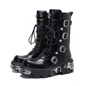 Stivali 2023 stivali invernali da donna stile britannico street rock nero metallo Tubo centrale cavaliere Martin stivali da moto scarpa di grandi dimensioni 41-44L2401