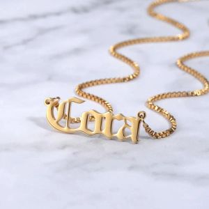 Halsketten Zciti Altes englisches Namensschild Halskettenbox Kette Gold Farbe Choker Edelstahl Personalisierter Name Halsketten Anhänger Geschenk Geschenk