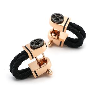 Luxury Mankiety Męskie Rose Gold Splating Black Hay Cain Design z vintage sprzęt Business Cuff Links 240124