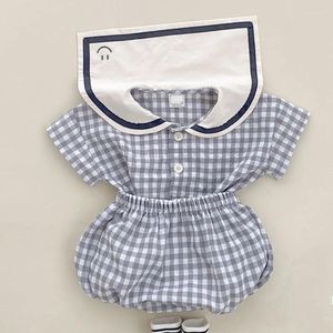 Clothing Sets Summer Baby Clothes Girls Simple Plaid Short-sleeved T-shirt Suit Children's Doll Collar Top Shorts College Style