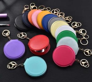 Mirrors 10pcs Portable Candy Color Mini Pu Leather Pocket Makeup Mirror Key Chain Cosmetic Compact Mirrors Double Dual Sides Frame Girl