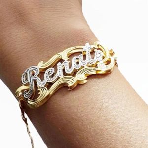 Bangle Duoying Nome Personalizado Pulseiras Personalizadas Letra Pulseiras Liga Dupla Cor Pulseiras Cuba Cadeia Pulseiras para Mulheres Presentes Bonitos