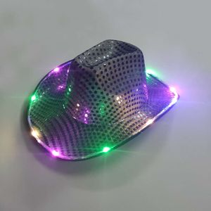 Party Space Cowgirl LED Hat Flashing Light Up Sequin Cowboy Hats Luminous Caps Halloween Costume Gifts F017