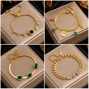 14k Yellow Gold Charm Bangle Bracelet For Women New Trend Rustproof Wrist Jewelry Party Gifts Bijoux