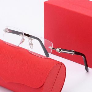Luxury Designer Sunglasses Women Men Eyeglasses Polarize Square Frameless Rimless Silver Metal Wooden Baffalo Horn Transparent Gla206E