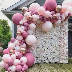 92 pz / lotto Rosa Macaron Palloncini Arco Baby Shower Decorazione Compleanno Festa Nuziale Deco Battesimo Bomboniere Palloncini Pastello T200612274H