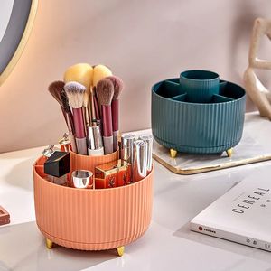 360 Rotating Makeup Organizer Storage Box Pen Holder Desk Accessories Large Capacity Pencil Desktop School Office Stationery 240125