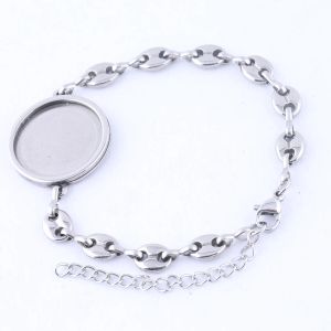 Bangle 5pcs pulseiras de corrente de aço inoxidável base em branco caber 20mm cabochão configurações de moldura diy acessórios para jóias fazendo suprimentos
