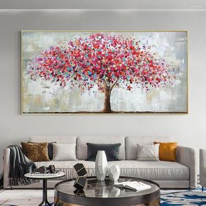 Obrazy Arthyx ręcznie malowane czerwone drzewo krajobraz Malarstwo olejne na płótnie nowoczesne abstrakcyjne sztuka ścienna obraz do salonu dekoracja domu