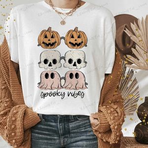 Damen T-Shirt Damen Sommer Bedrucktes T-Shirt Trend 90er Jahre Kurzarm Kleidung Mode Halloween Rundhals T-Shirt Top Lustiges Kürbismuster T-s T240129