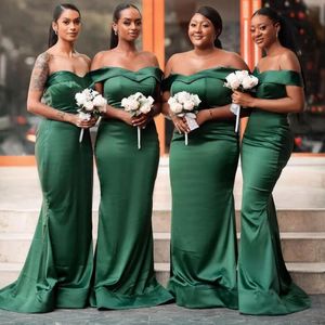 Sydafrikansk jägare Green Bridesmaid Dresses Mermaid Off Axla Maid of Honor Dresses Brudklänningar för Nigeria Black Women Girls Marriage BR136