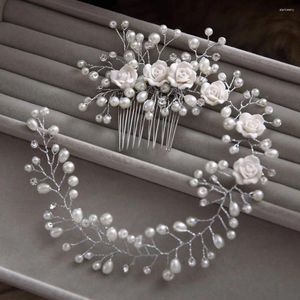 Saç klipsleri düğün tiara aksesuarları mücevher headdress aracı çiçek inci tiaras taç kristal gelin saç bandı