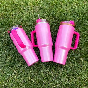 Wholesale bulk blank sublimation H2.0 40oz rainbow copper plated pink glitter tumbler vacuum insulated stainless steel rose coffee mug with handle for laser engrave