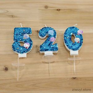 2pcs Mumlar Doğum Günü Mum 1 Yıllık Deniz Kızı Doğum Günü Mum Kek ışıltılı mavi deniz kabuğu mum Topper Parti dekorasyonları malzemeleri