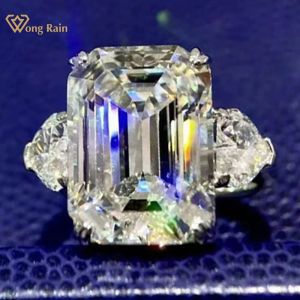 Pierścienie Wong Rain 100% Sterling Sier 12ct Emerald Cut Symulowany Moissanite Crełaże Wedding Pierdzież Wymagania Wymagania Biżuteria dla kobiet