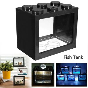 Tankar mini fiskbehållare med lätt skrivbord akvarium reptil box terrarium för fisk insekter sköldpadda mikrolandscape fiskbehållare