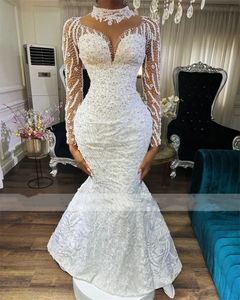 ASO EBI 고급스러운 레이스 구슬 드레스 인어 연인 신부 빈티지 웨딩 드레스 로브 SONIERE DE MARIAGE