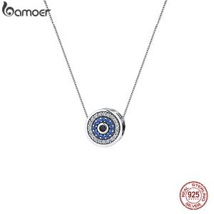 Necklaces Bamoer 100% 925 Sterling Silver Blue Crystal Evil Eye Necklace Lucky Eye Neck Chain for Women Birthday Gift Fine Jewelry