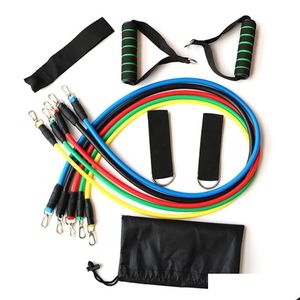 Tactical Gloves 11Pcs Set Natural Rubber Latex Fitness Resistance Bands Exercise Tubes Practical Elastic Training Rope Yoga Pl Pilate Dht4W