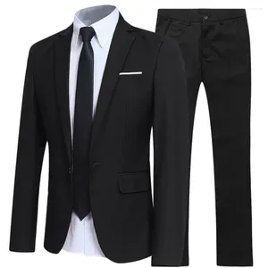 Erkek takım elbise resmi 2 adet erkek takım elbise seti moda siyah butik elbise gri düğün damat adam ceket blazers erkek giyim setleri