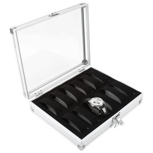 1 pçs 6/12 grades slots de alumínio relógios caixa exibição jóias armazenamento caso camurça dentro do recipiente relógio caixão 240123
