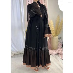 Etniska kläder Eid Mubarak Open Abaya för kvinnor Black Kimono Cardigan Dubai Turkiet Kaftan Muslim Dress Robe Jalabiya Longue Femme Musulmane