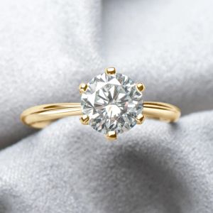 الخواتم anziw 0.53.0ct moissanite solitaire خاتم الفضة 925 14K فرقة مشاركة زفاف مطلية بالذهب للنساء مع الشهادة