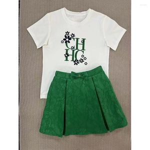 Clothing Sets Designer Children's Wear Summer Line Girls Fashion Sweet T-shirt Letter Print Short Sleeve Pullover Green Poached Skirt Set
