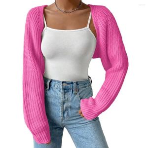 Kvinnors stickor DZ-DZ Kvinnor Öppna Front Ribbed Knit Crop Bolero Drop Shoulder Lång ärm Solid Löst passande Kardigan Rik