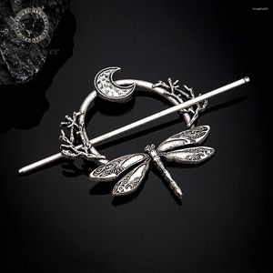 Hair Clips Norse Medieval Wicca Moon Dragonfly Hairpin Women Witch Stick Barrette Vikings Headdress Vintage Accessories Tiara Jewelry