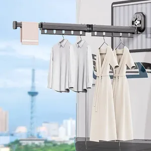 Hangers Suction Wall Mount Folding Clothes Drying Rack Aluminum Retractable Hanger Reusable Laundry Clothesline For Travel Home