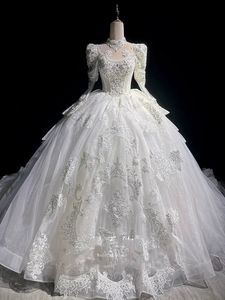 luxury arabic A line wedding dresses New Designer Top Quality Ball Gown gorgeous sweep train crystals pearls beaded luxury wedding gowns Lace Appliques Bridal Gown