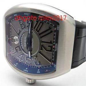 Mens Topselling Top Quality Vanguard V45 Silver Grey GF Factory Asia 2824Black Gummy Leather Exploderade siffror Automatisk rörelse 331m